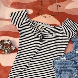 scalloped off the shoulder striped hollister top
